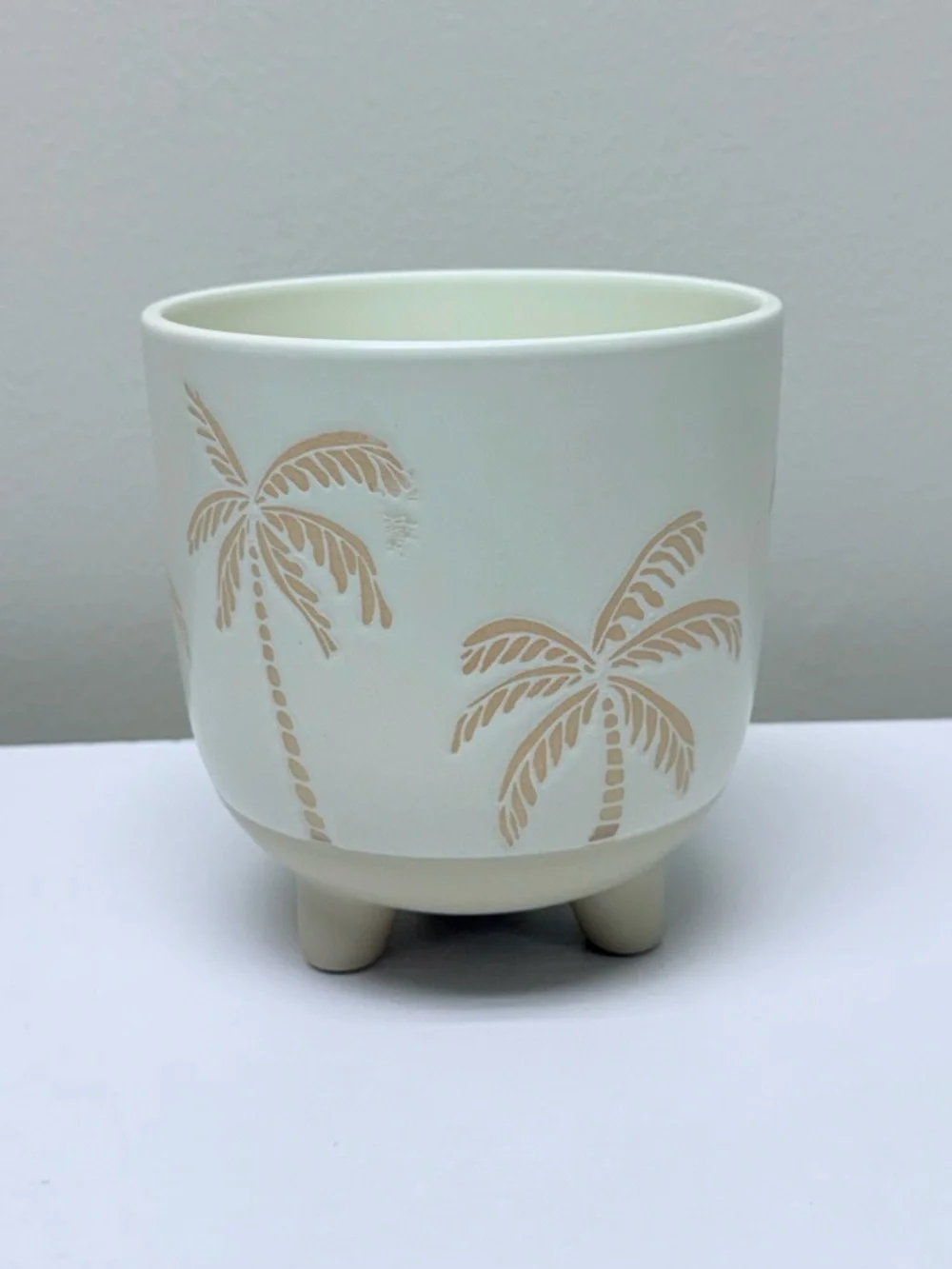 Palm Tree Design Ceramic Footed Planter in Off-White & Blush, Spring 2026